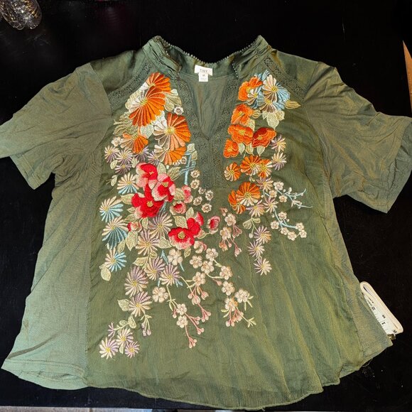 Anthropologie - Tiny Eliana Embroidered Half Sleeve Top - Green Size M - Picture 1 of 6